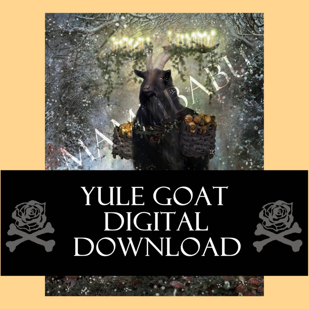 Yule, Winter Solstice, yule goat, yule log, christmas art, printable, digital art, digital download, witchcraft download, pagan art, pagan holiday