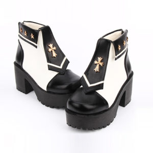 Navy Style Cross Decoration High Heel Ankle Boots